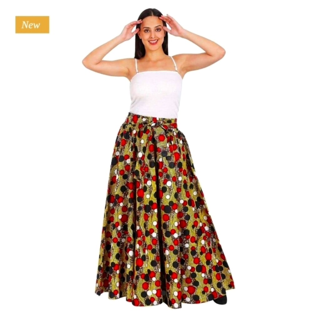 Polka Dot African Print Long Maxi Skirt Elastic Waist🌟 - Picture 1 of 3